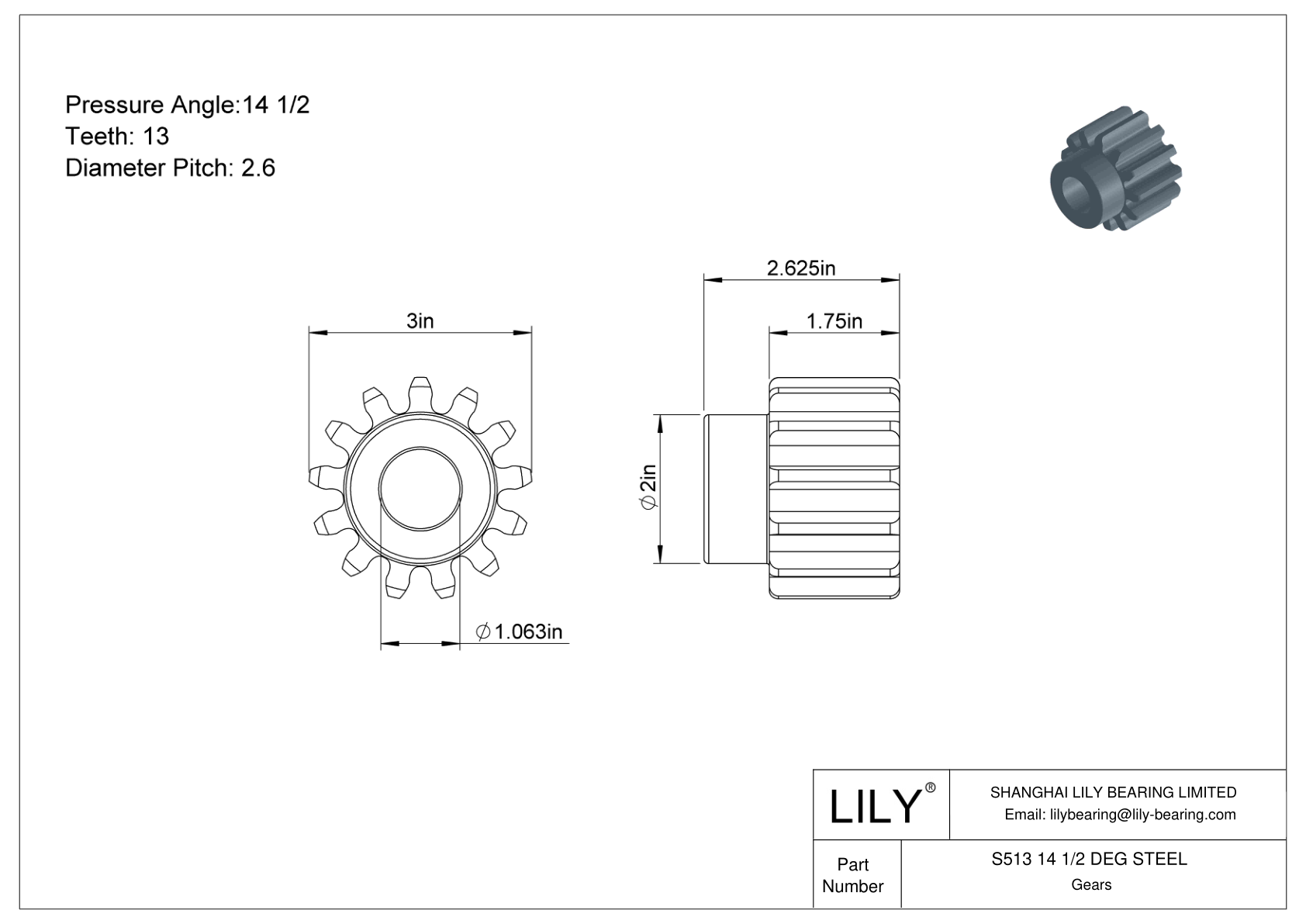 S513 14 1/2 DEG STEEL 正齿轮 cad drawing