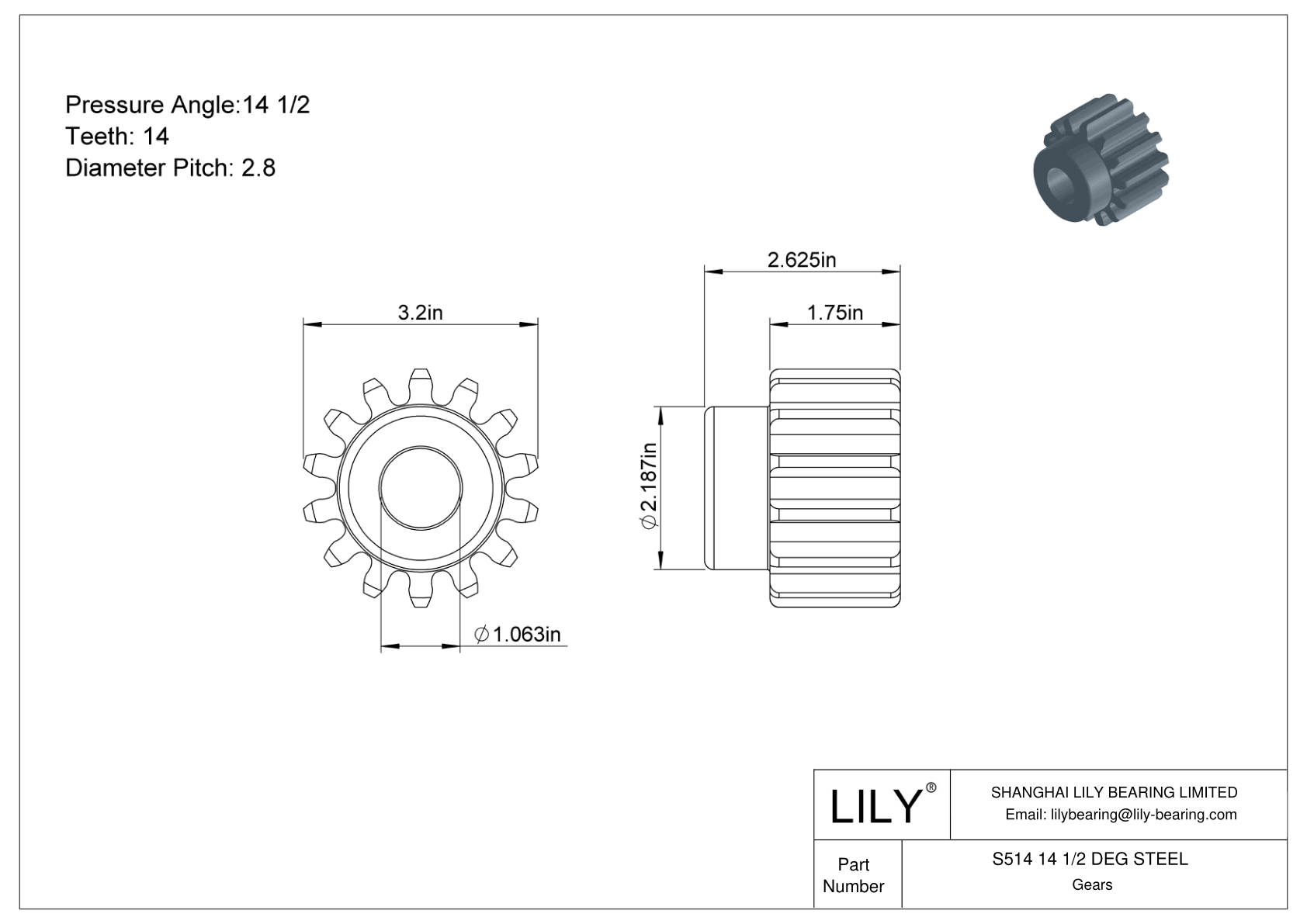 S514 14 1/2 DEG STEEL 正齿轮 cad drawing