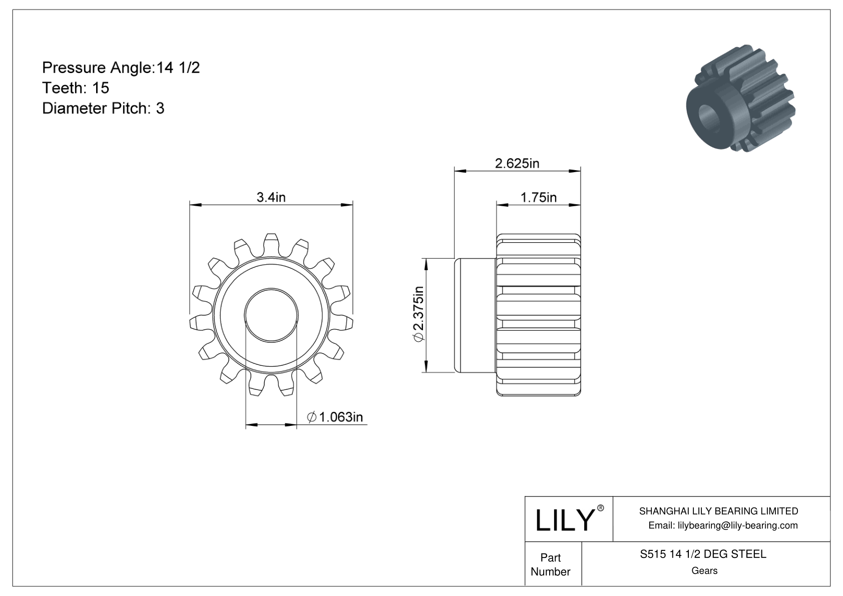 S515 14 1/2 DEG STEEL 正齿轮 cad drawing