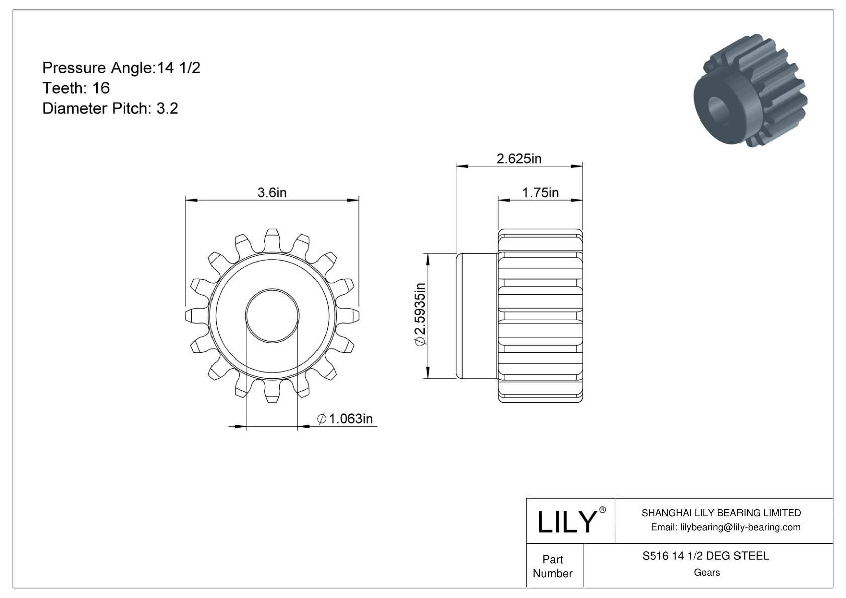 S516 14 1/2 DEG STEEL 正齿轮 cad drawing