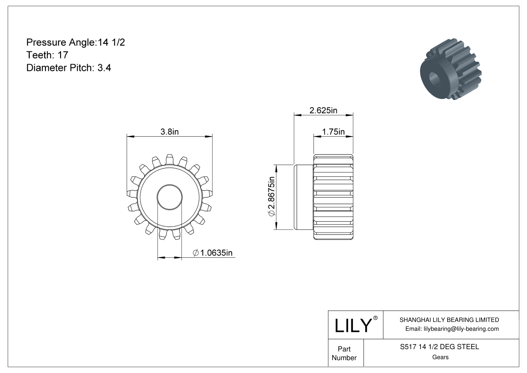 S517 14 1/2 DEG STEEL Spur Gears cad drawing