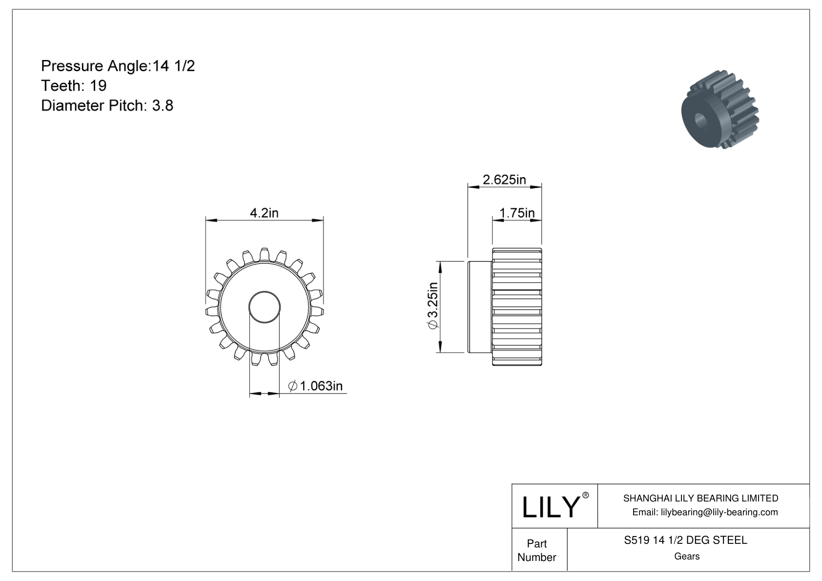 S519 14 1/2 DEG STEEL 正齿轮 cad drawing