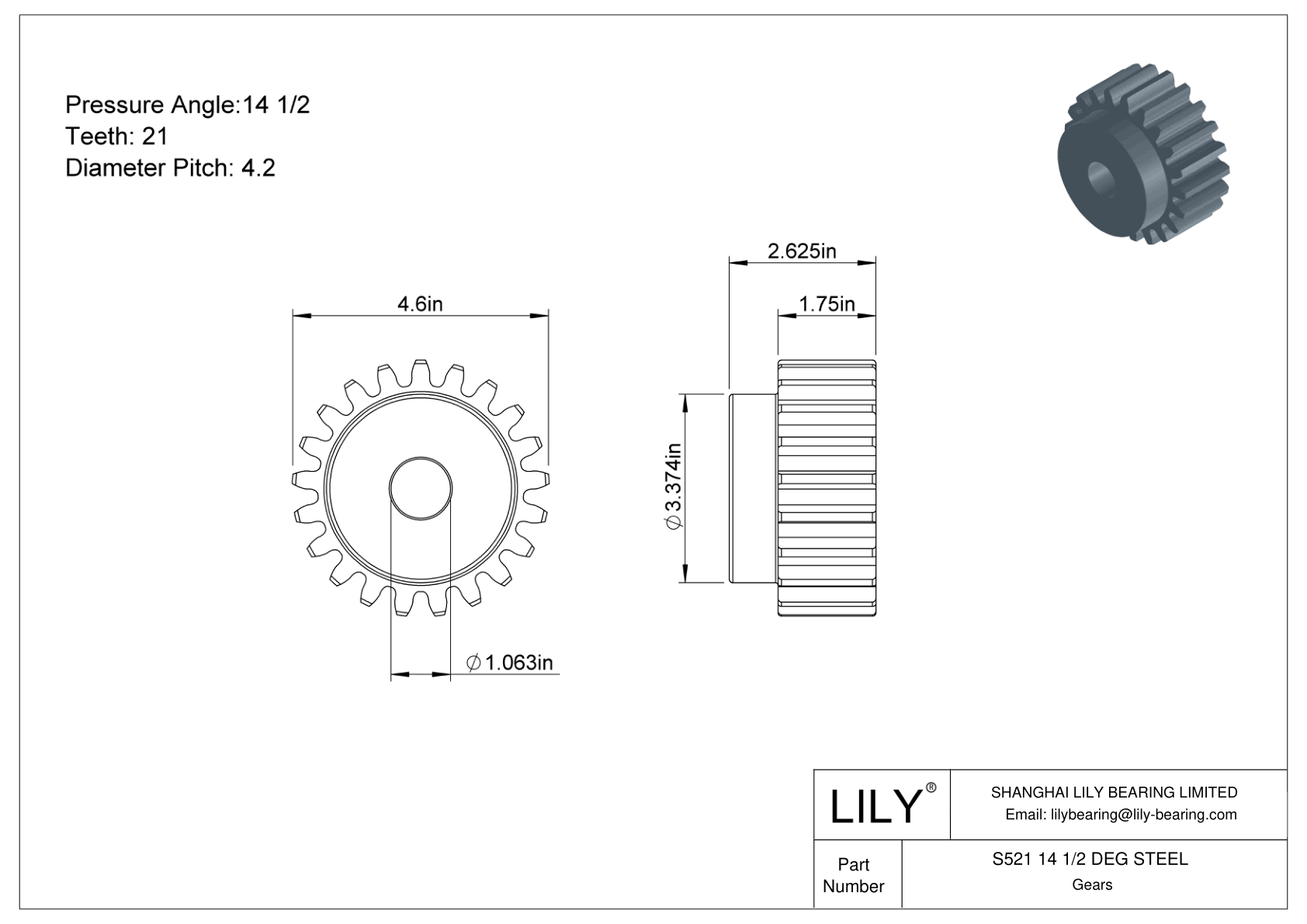 S521 14 1/2 DEG STEEL Engranajes rectos cad drawing