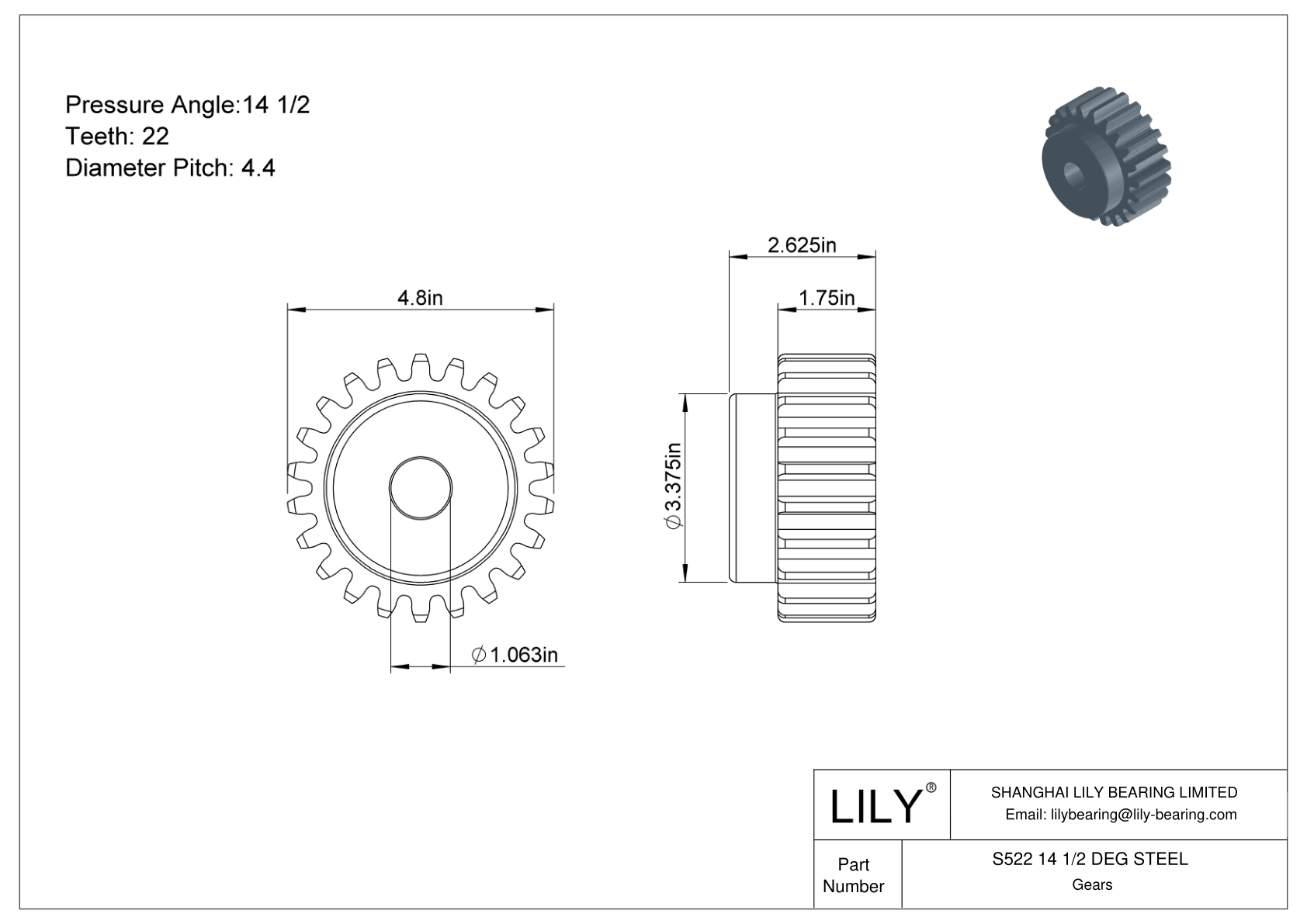 S522 14 1/2 DEG STEEL 正齿轮 cad drawing