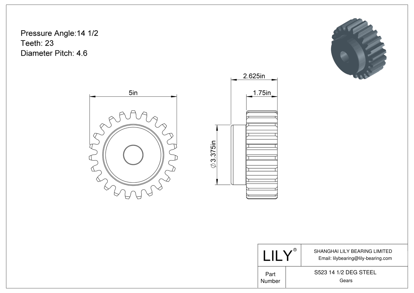 S523 14 1/2 DEG STEEL Engranajes rectos cad drawing