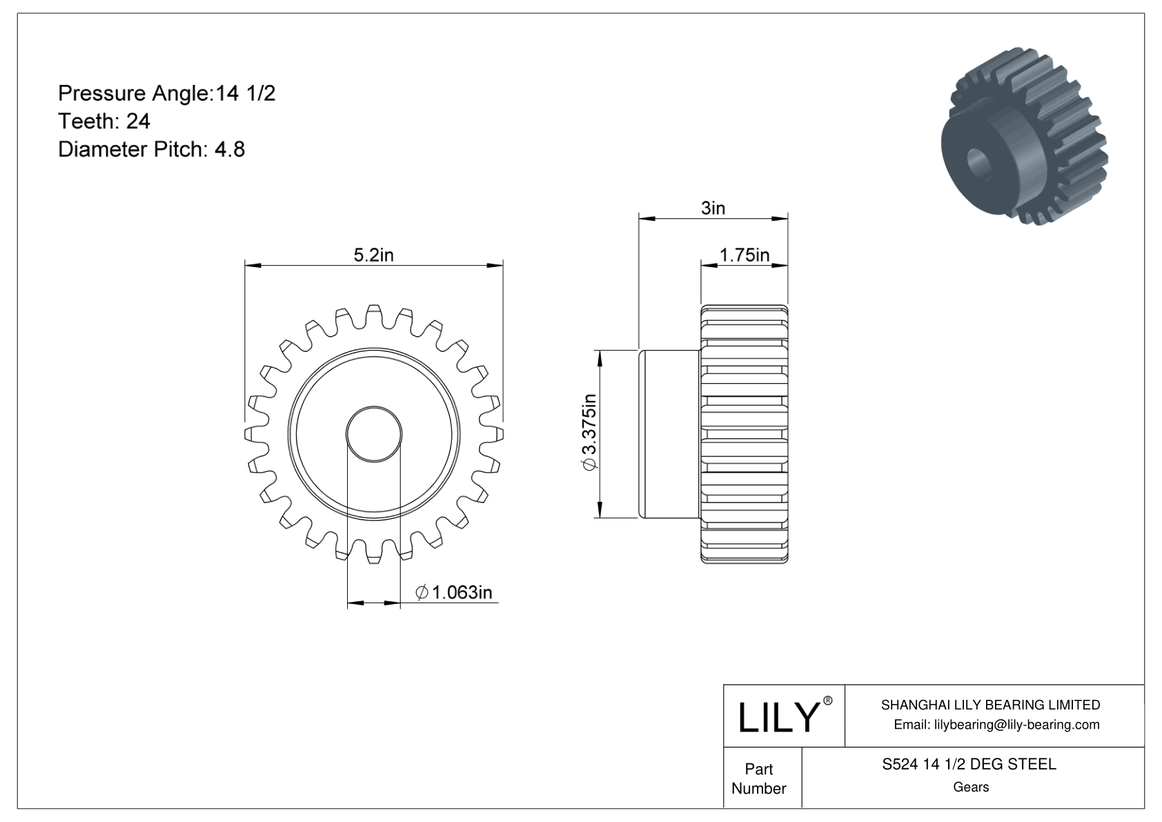 S524 14 1/2 DEG STEEL Engranajes rectos cad drawing