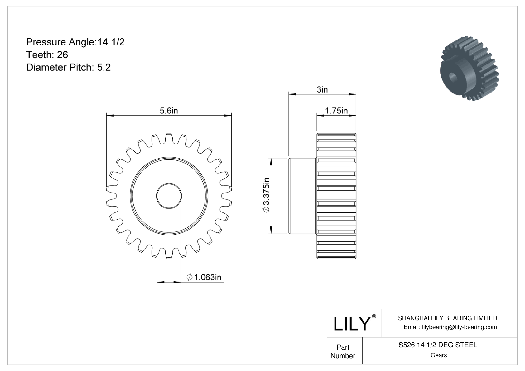 S526 14 1/2 DEG STEEL Engranajes rectos cad drawing