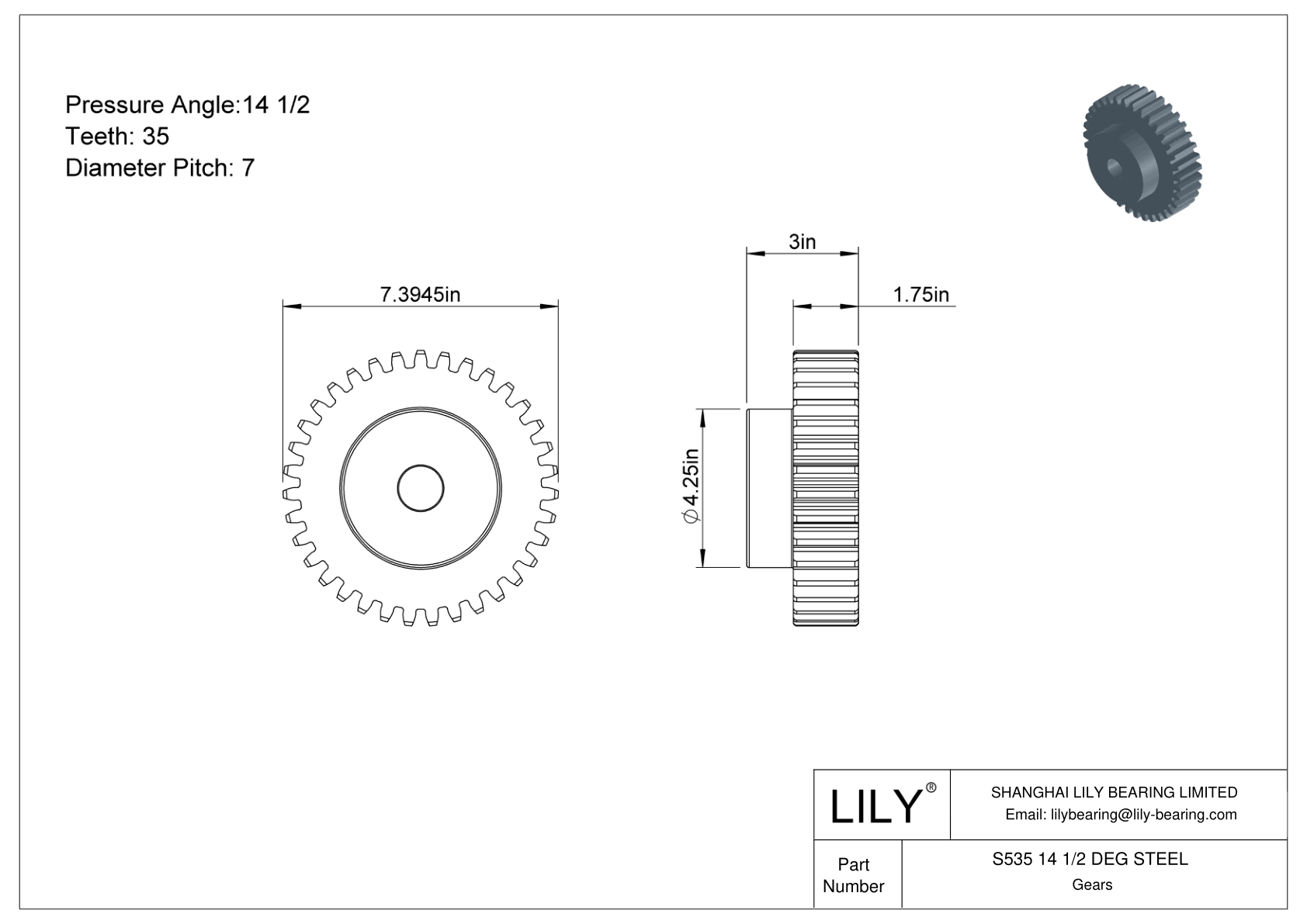 S535 14 1/2 DEG STEEL 正齿轮 cad drawing