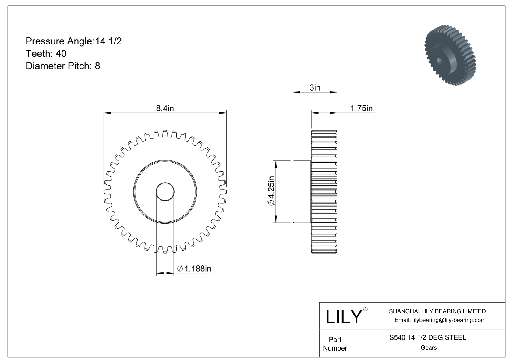 S540 14 1/2 DEG STEEL Engranajes rectos cad drawing