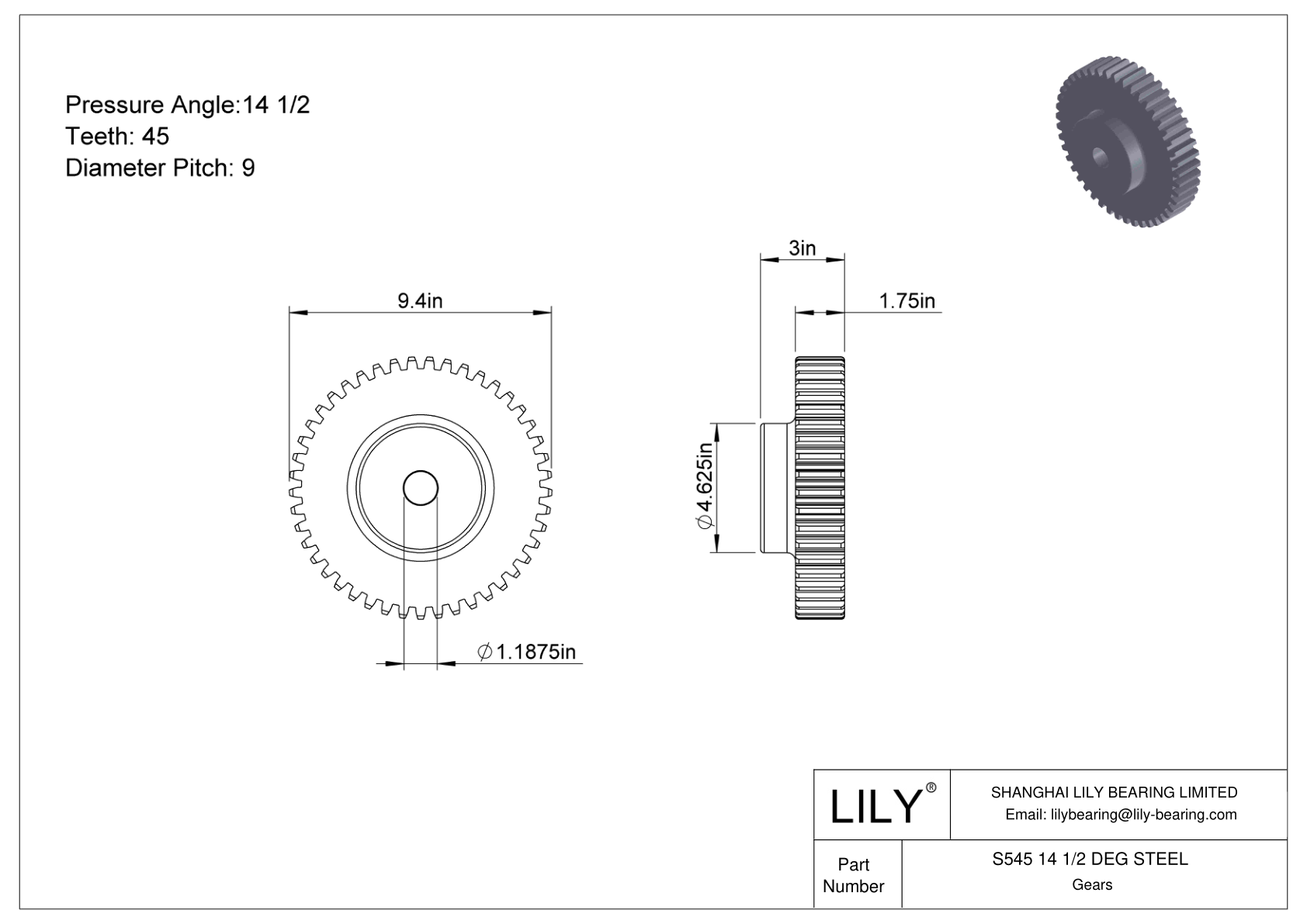 S545 14 1/2 DEG STEEL 正齿轮 cad drawing