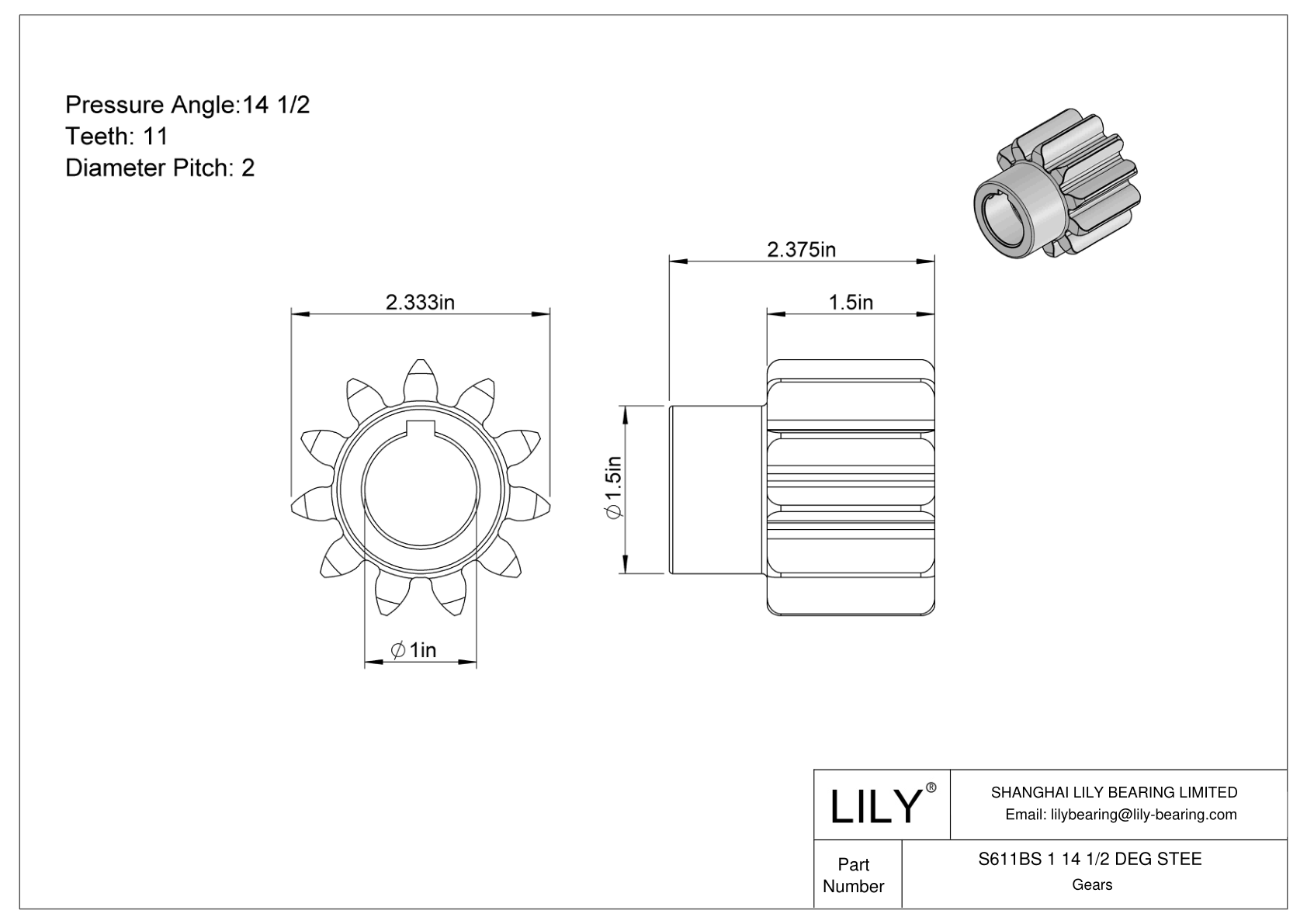 S611BS 1 14 1/2 DEG STEE 正齿轮 cad drawing