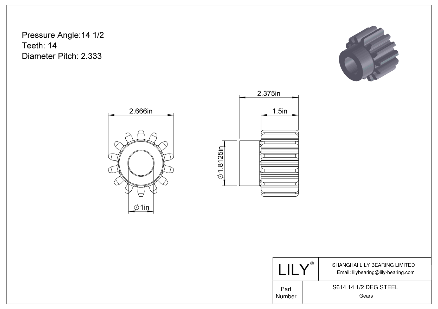 S614 14 1/2 DEG STEEL Engranajes rectos cad drawing