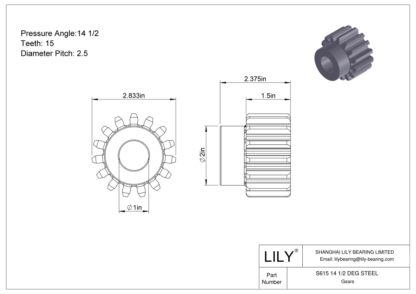 S615 14 1/2 DEG STEEL Engranajes rectos cad drawing