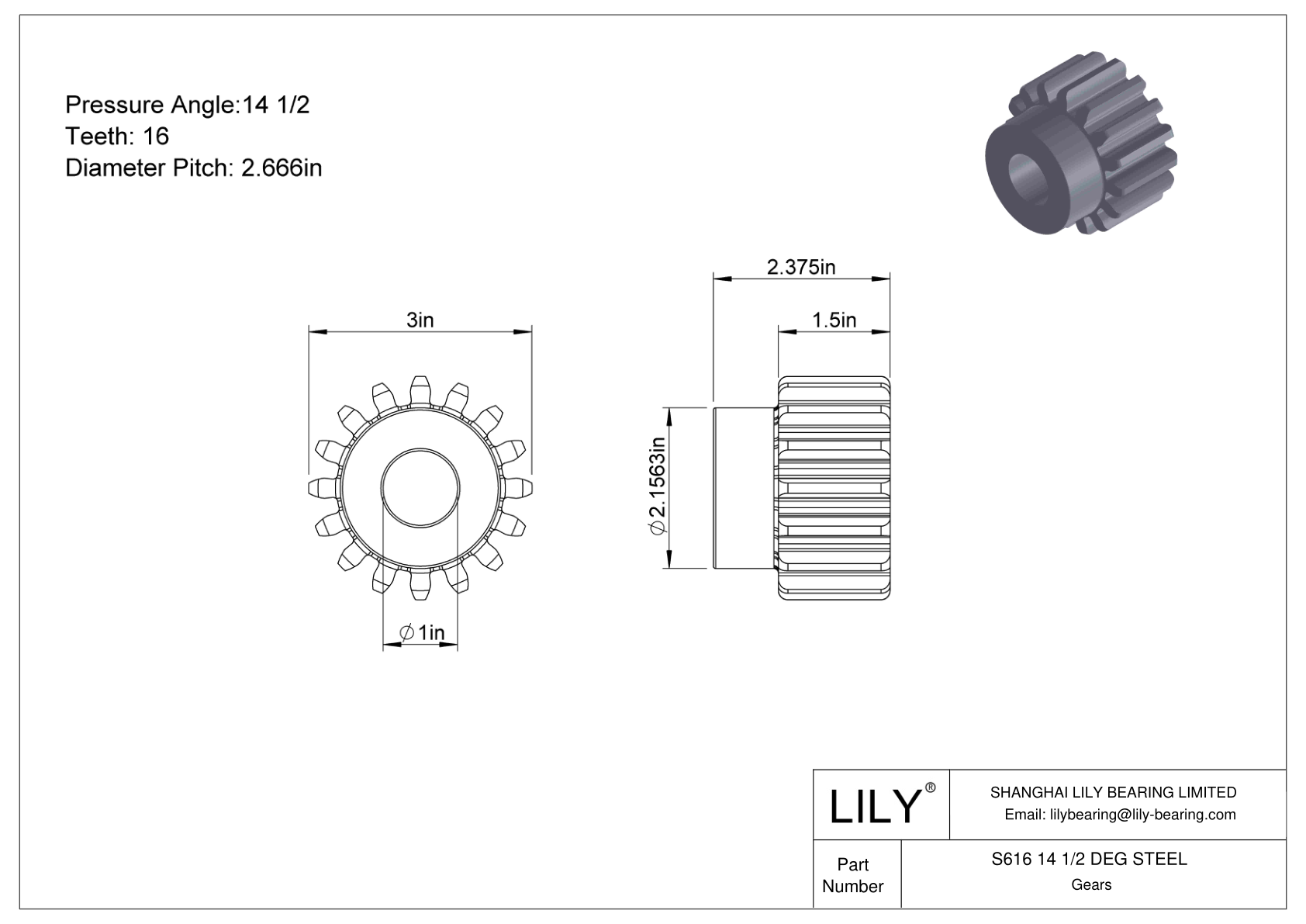 S616 14 1/2 DEG STEEL Engranajes rectos cad drawing