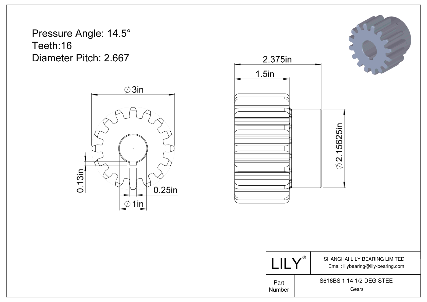 S616BS 1 14 1/2 DEG STEE 正齿轮 cad drawing