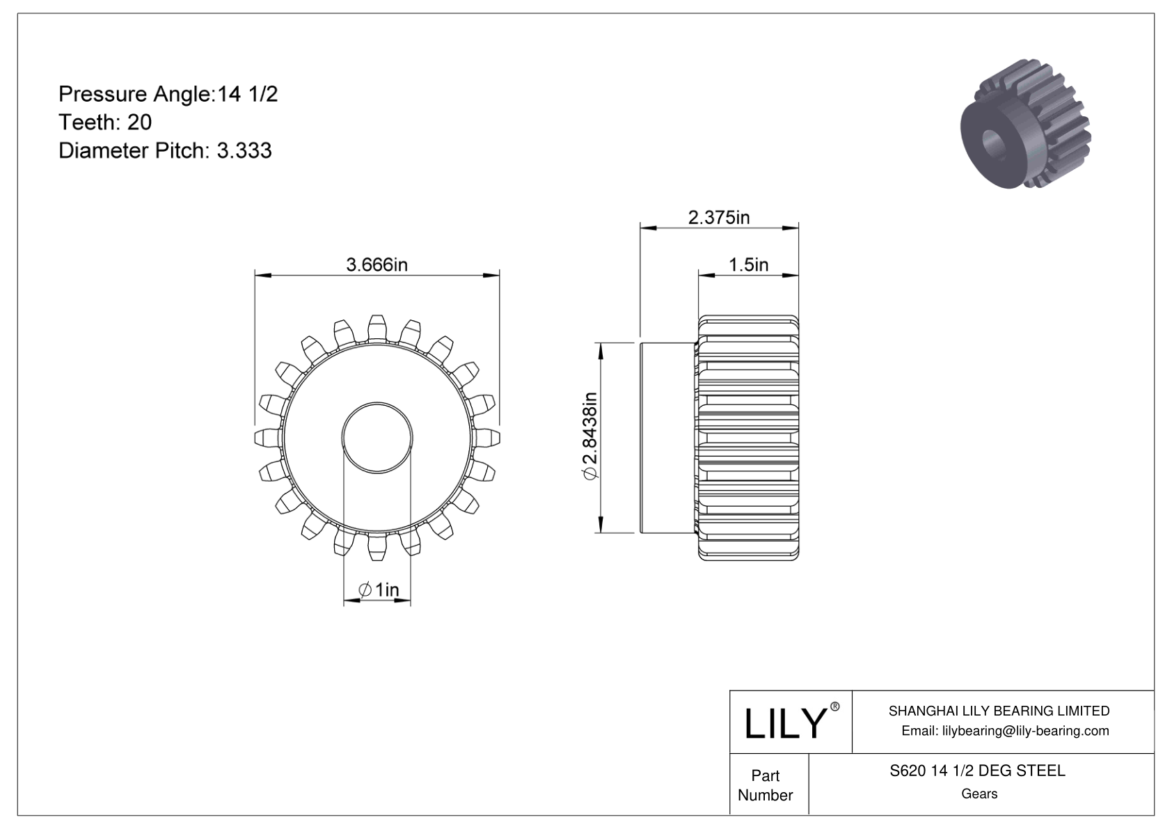 S620 14 1/2 DEG STEEL Engranajes rectos cad drawing