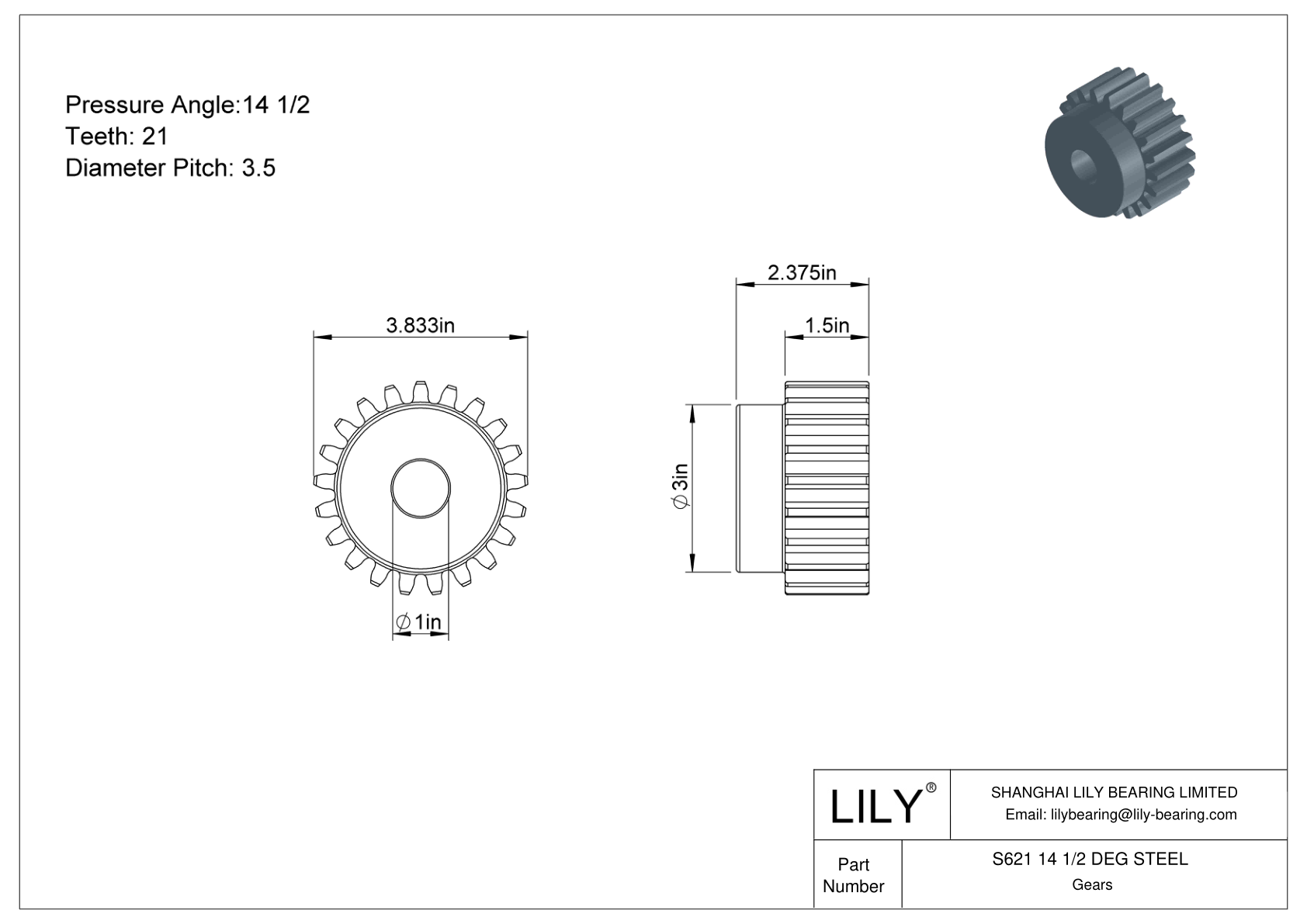 S621 14 1/2 DEG STEEL Engranajes rectos cad drawing