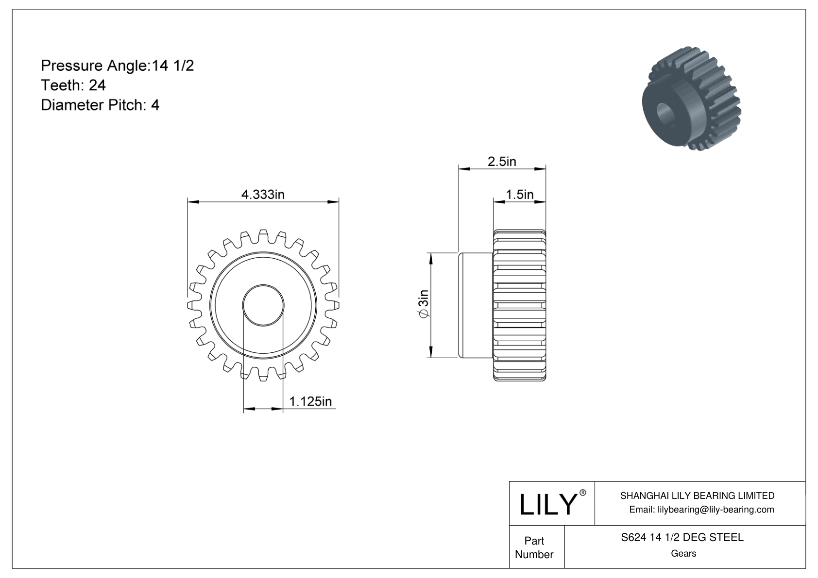 S624 14 1/2 DEG STEEL Engranajes rectos cad drawing