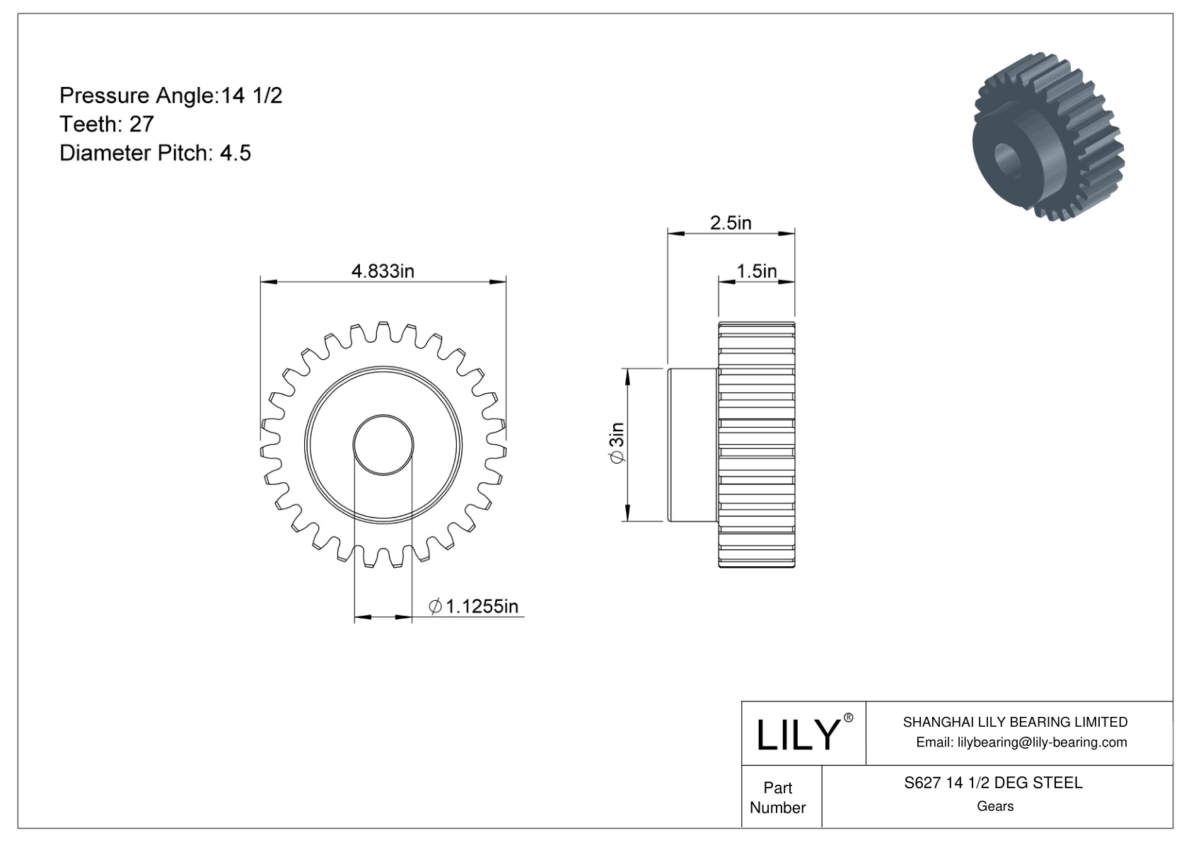 S627 14 1/2 DEG STEEL Engranajes rectos cad drawing