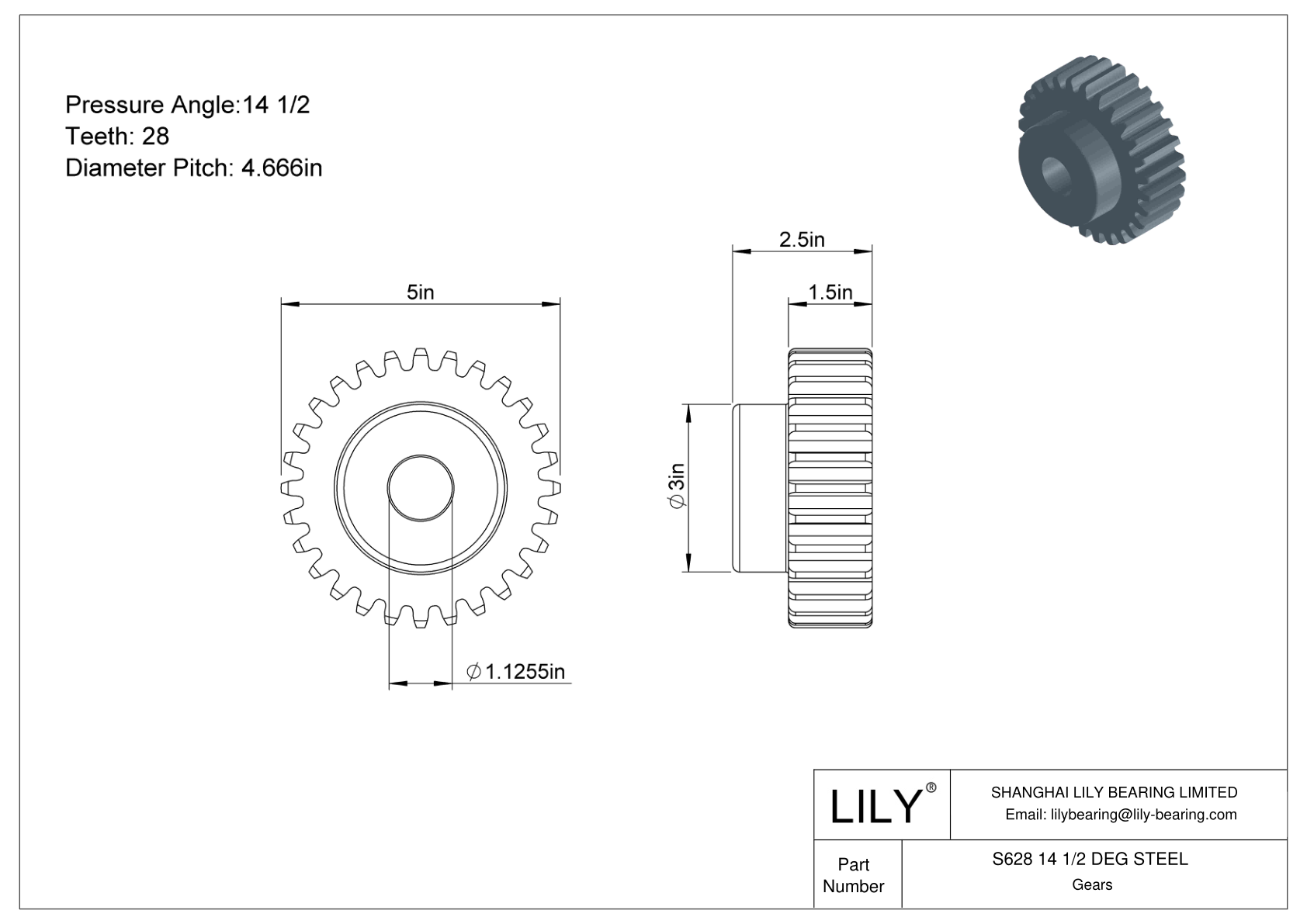 S628 14 1/2 DEG STEEL Engranajes rectos cad drawing