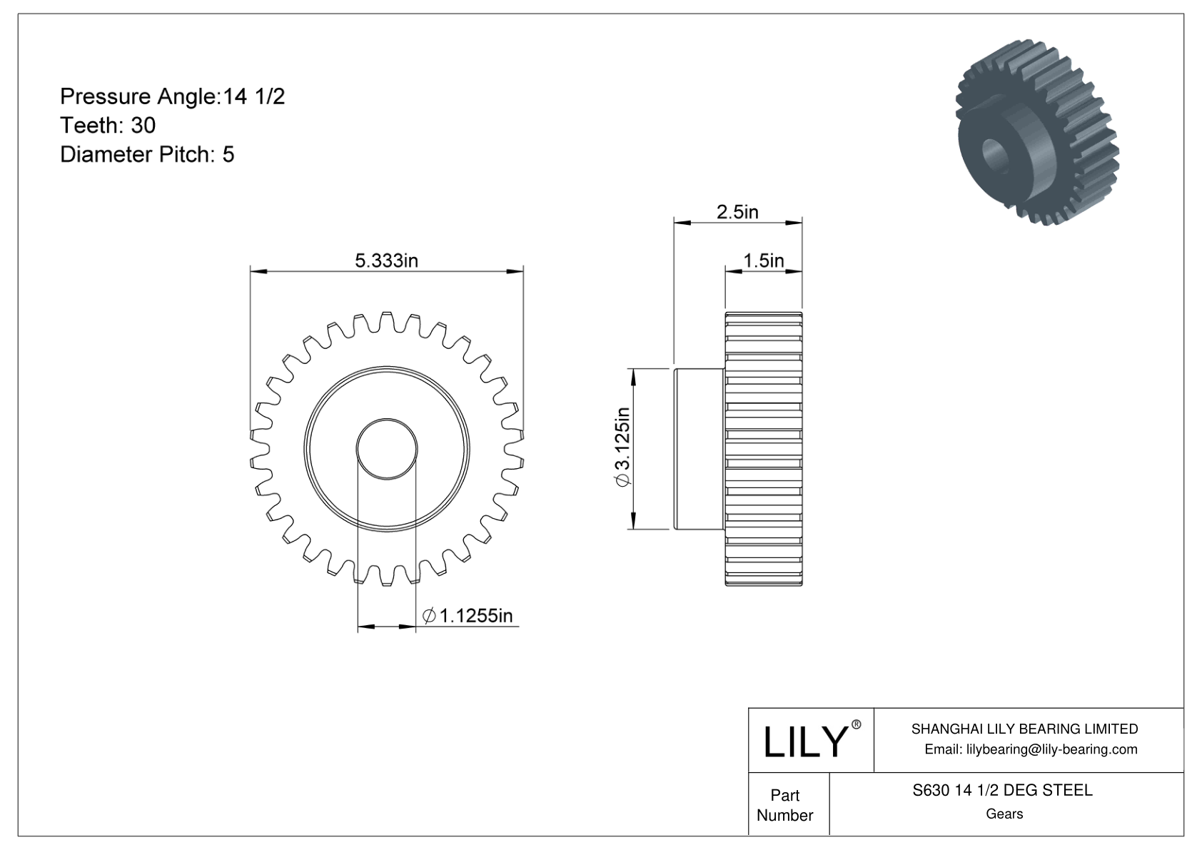 S630 14 1/2 DEG STEEL Engranajes rectos cad drawing