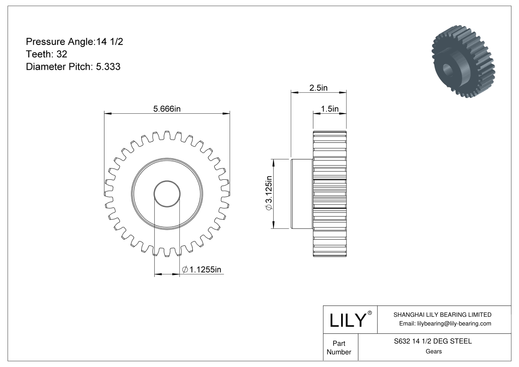 S632 14 1/2 DEG STEEL Engranajes rectos cad drawing