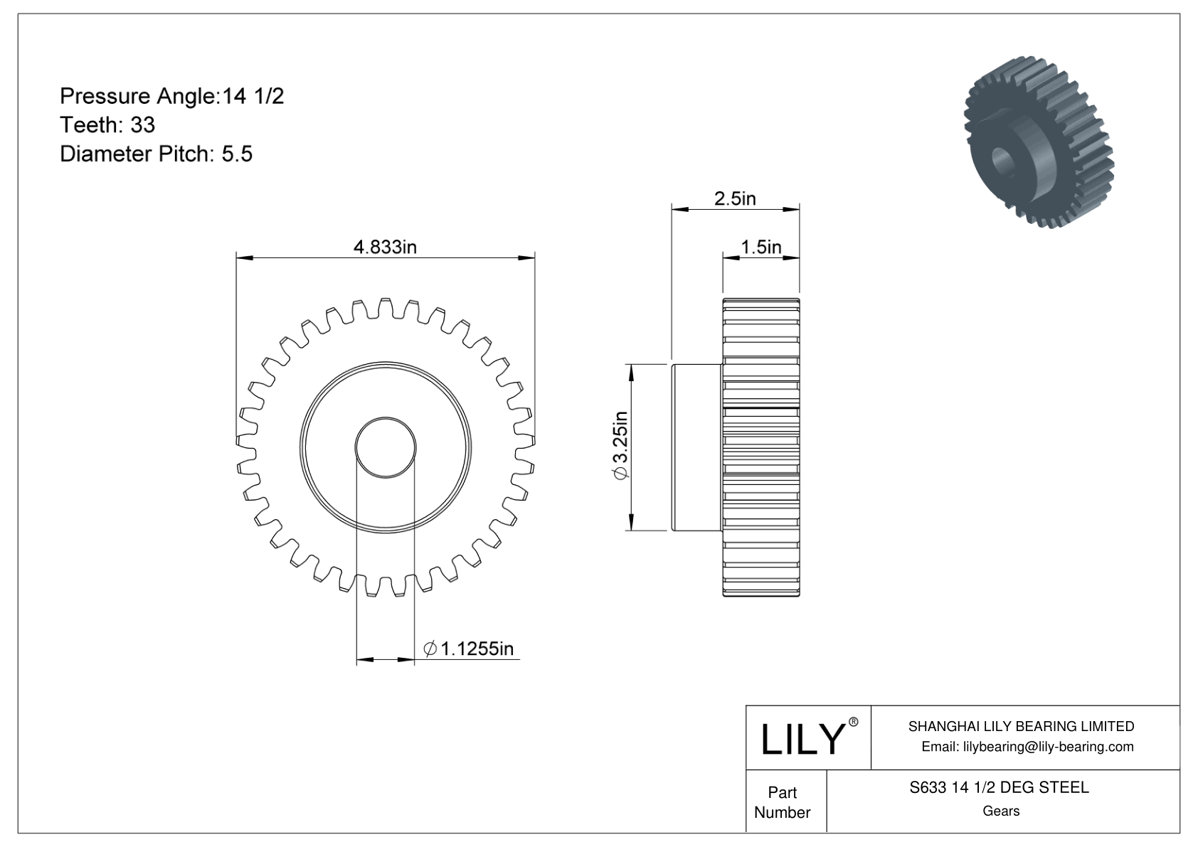 S633 14 1/2 DEG STEEL Engranajes rectos cad drawing