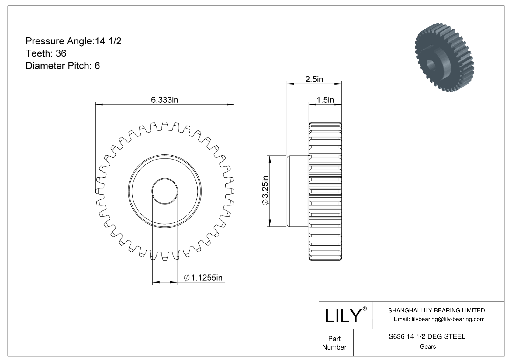 S636 14 1/2 DEG STEEL Engranajes rectos cad drawing