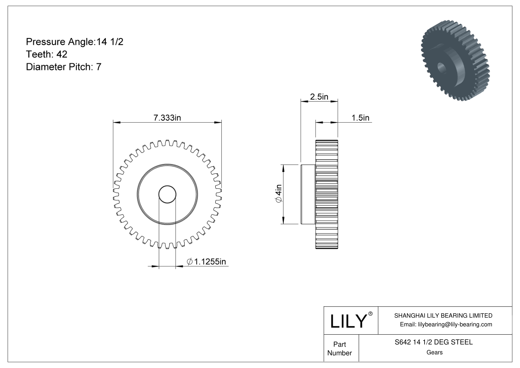 S642 14 1/2 DEG STEEL 正齿轮 cad drawing