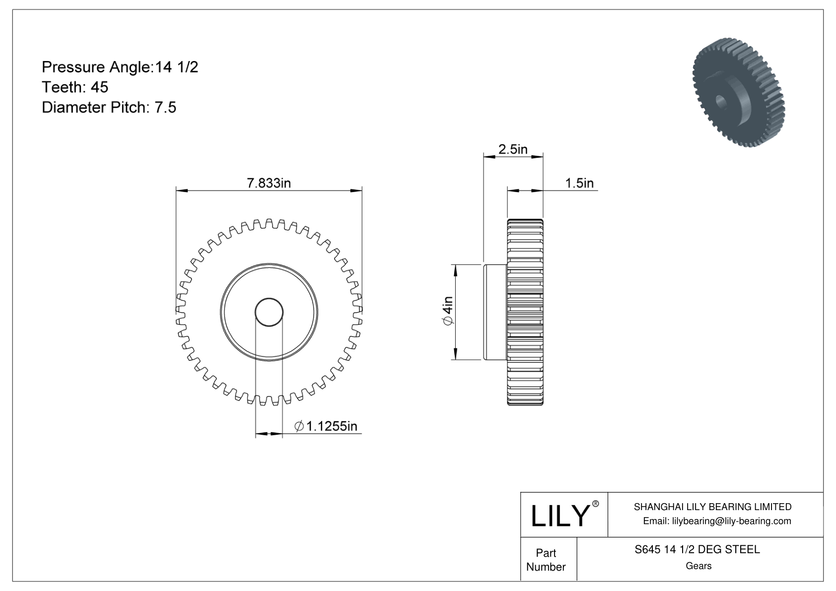 S645 14 1/2 DEG STEEL Engranajes rectos cad drawing