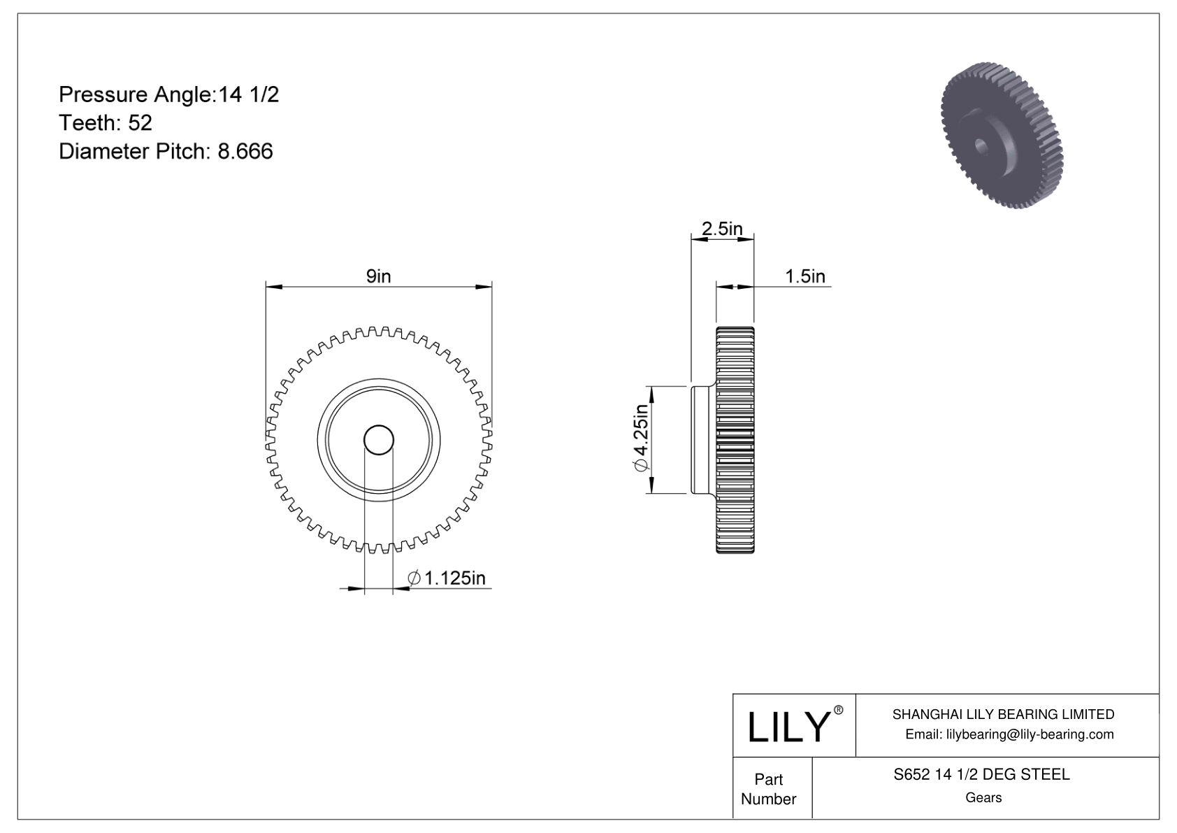 S652 14 1/2 DEG STEEL 正齿轮 cad drawing