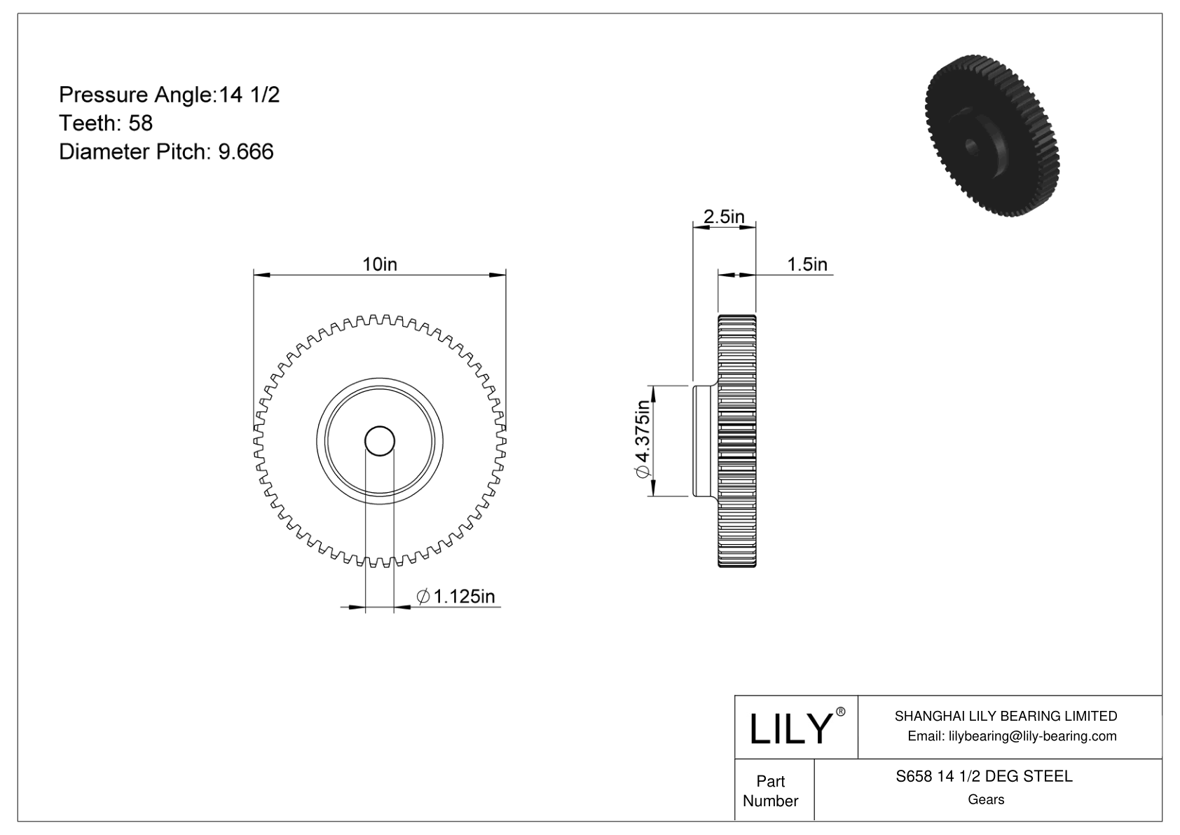 S658 14 1/2 DEG STEEL Spur Gears cad drawing