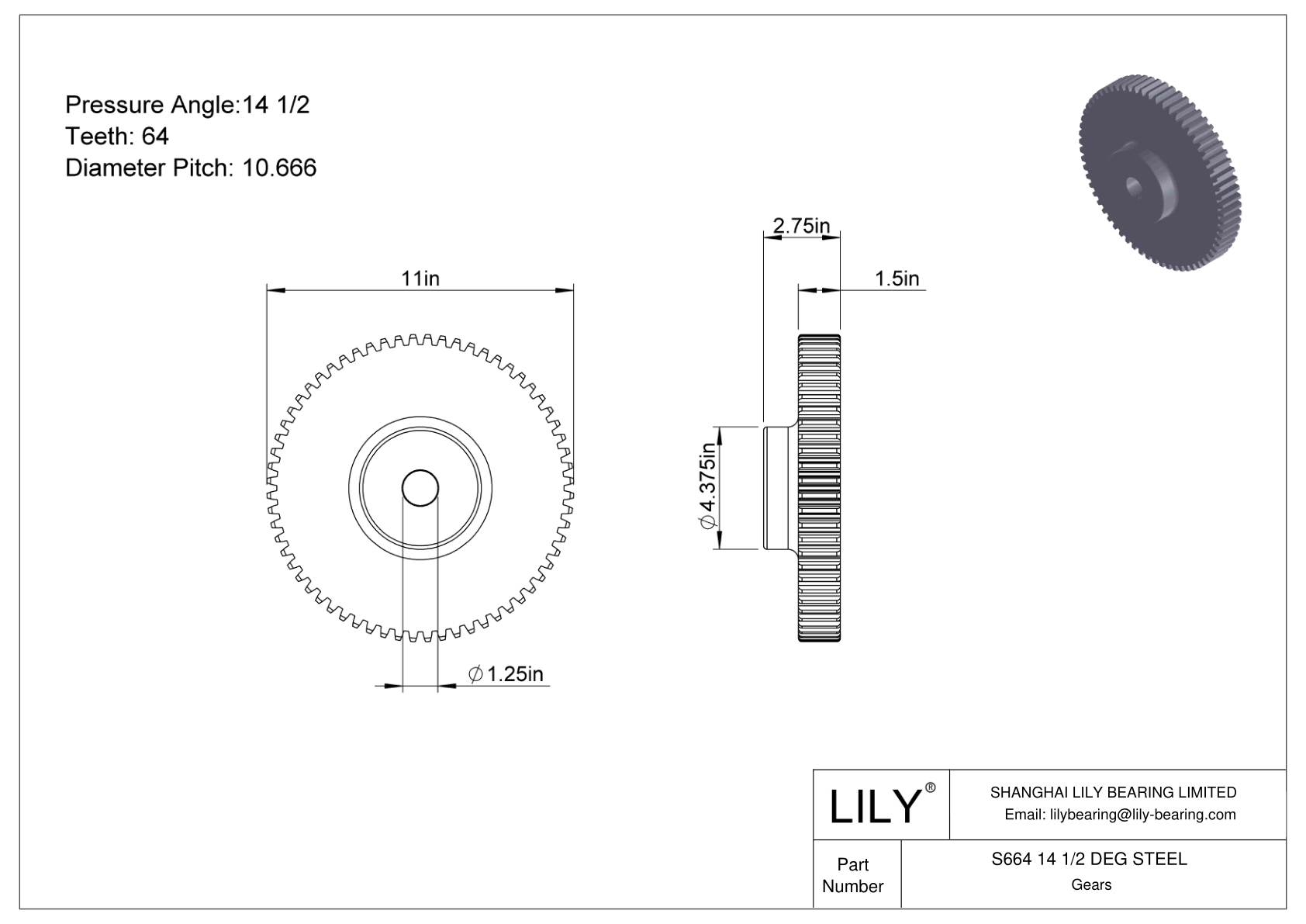 S664 14 1/2 DEG STEEL 正齿轮 cad drawing