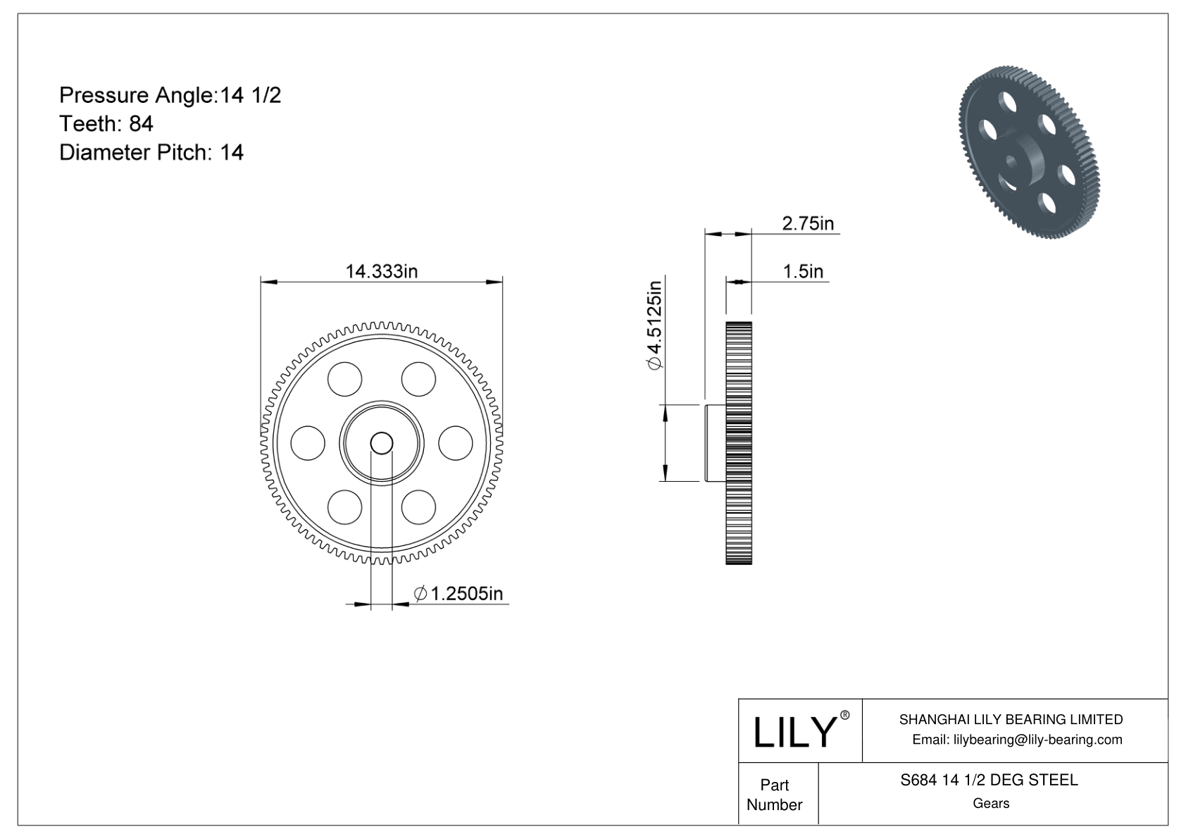 S684 14 1/2 DEG STEEL Spur Gears cad drawing