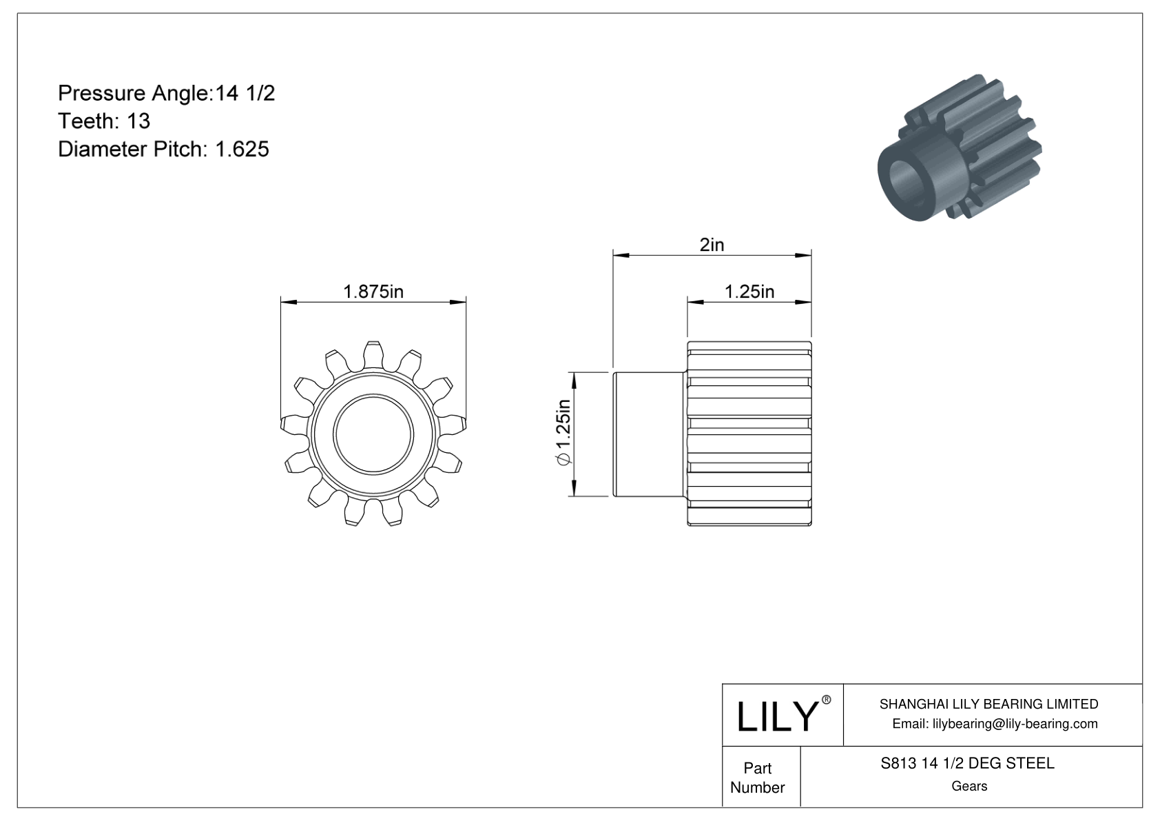 S813 14 1/2 DEG STEEL Engranajes rectos cad drawing