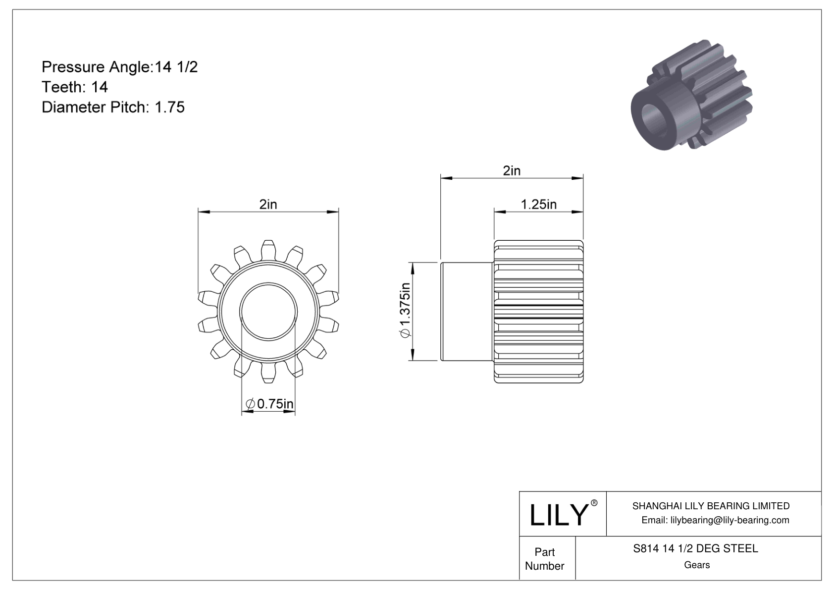 S814 14 1/2 DEG STEEL 正齿轮 cad drawing