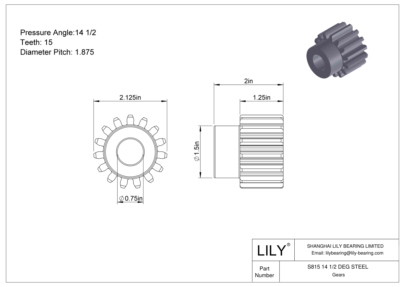 S815 14 1/2 DEG STEEL 正齿轮 cad drawing