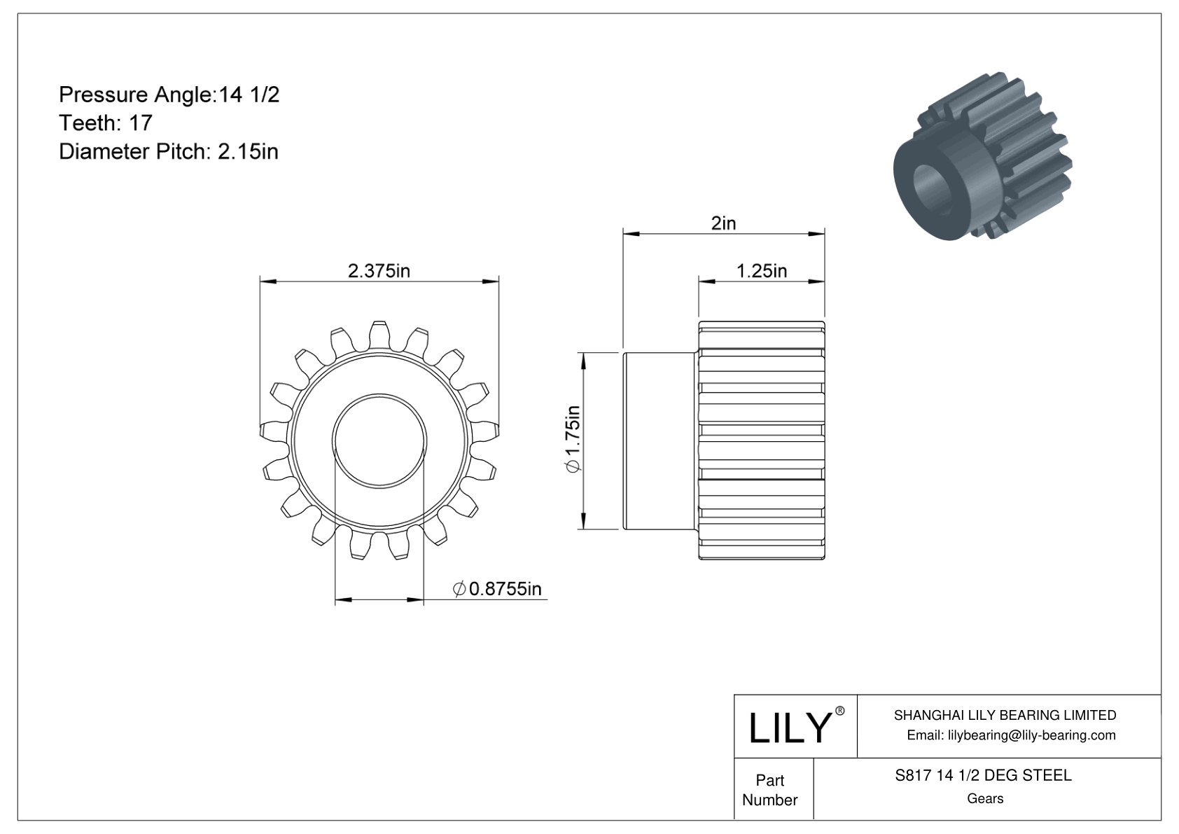 S817 14 1/2 DEG STEEL Engranajes rectos cad drawing