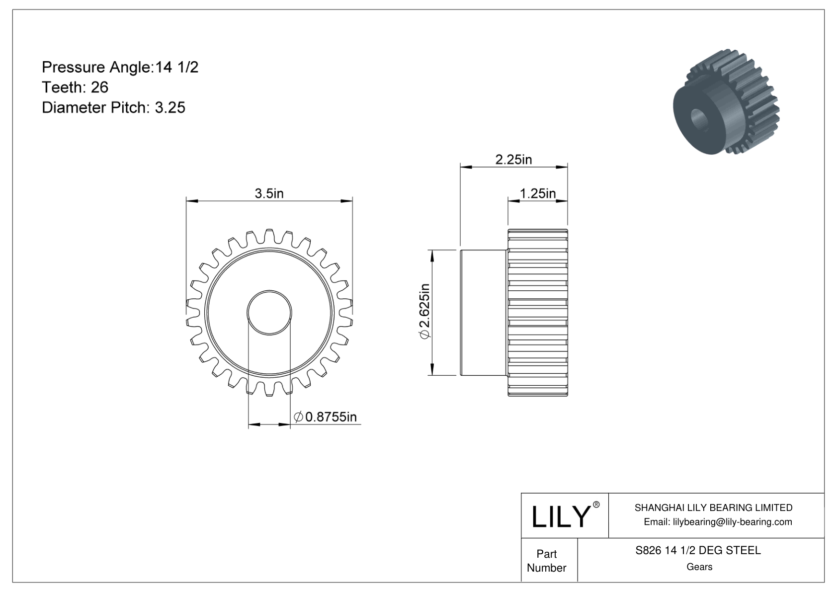 S826 14 1/2 DEG STEEL 正齿轮 cad drawing