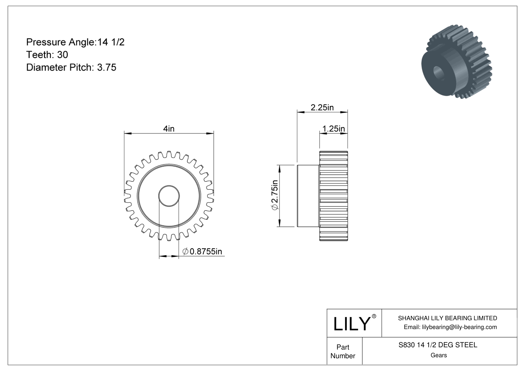 S830 14 1/2 DEG STEEL 正齿轮 cad drawing