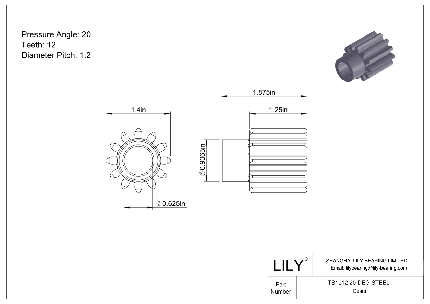 TS1012 20 DEG STEEL Spur Gears cad drawing