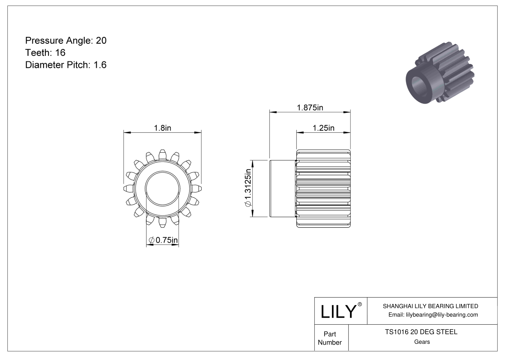 TS1016 20 DEG STEEL Spur Gears cad drawing