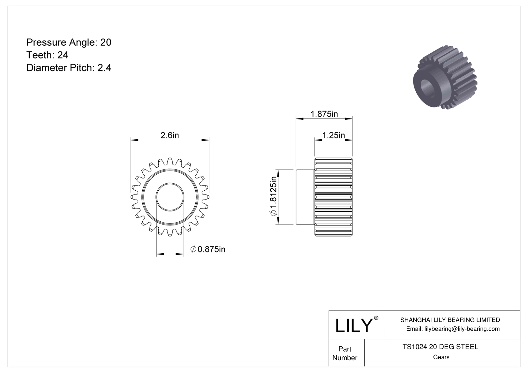 TS1024 20 DEG STEEL 正齿轮 cad drawing