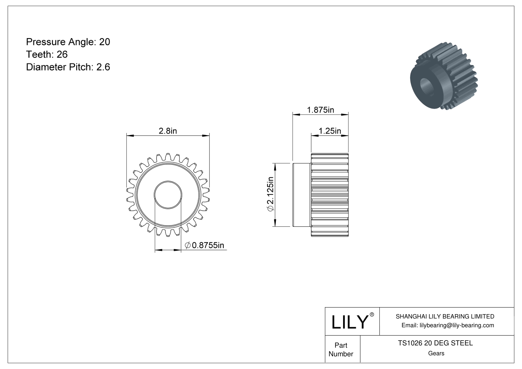 TS1026 20 DEG STEEL 正齿轮 cad drawing