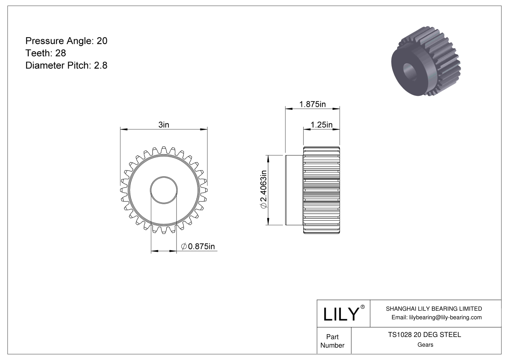 TS1028 20 DEG STEEL Spur Gears cad drawing