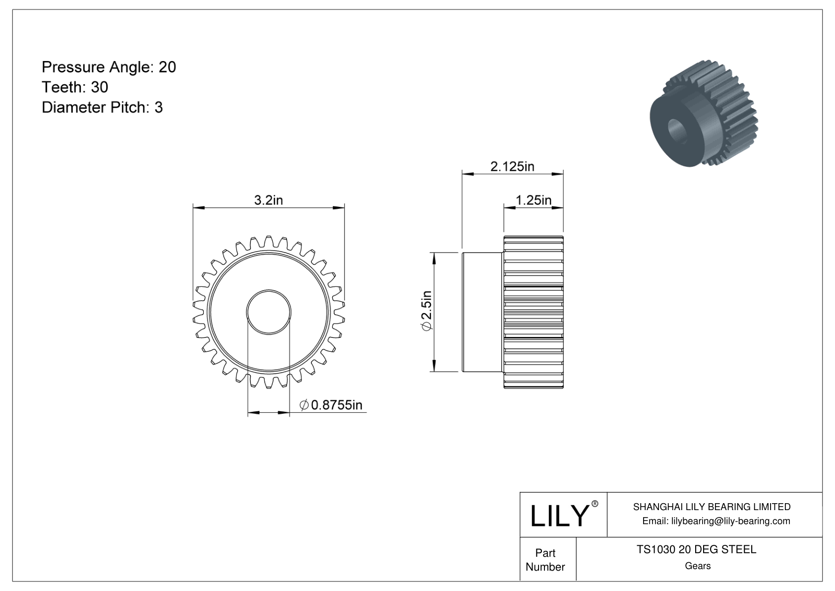 TS1030 20 DEG STEEL Engranajes rectos cad drawing