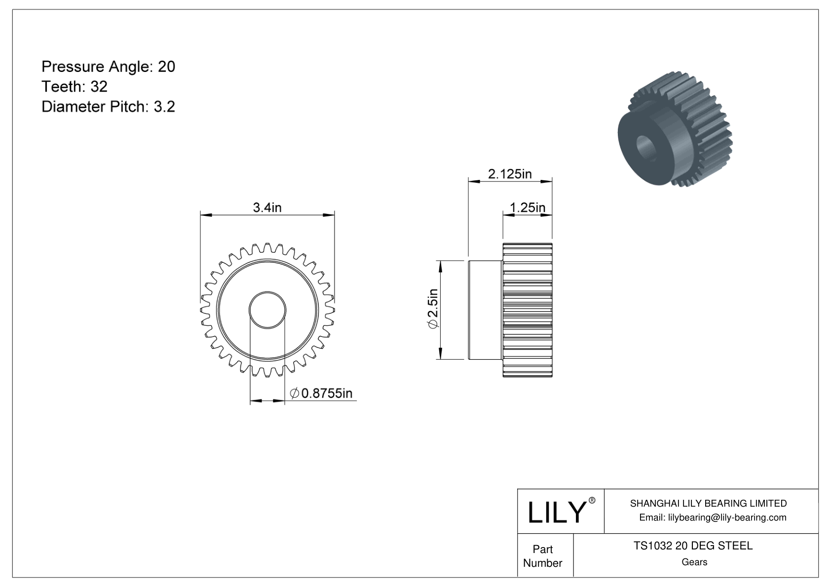 TS1032 20 DEG STEEL 正齿轮 cad drawing