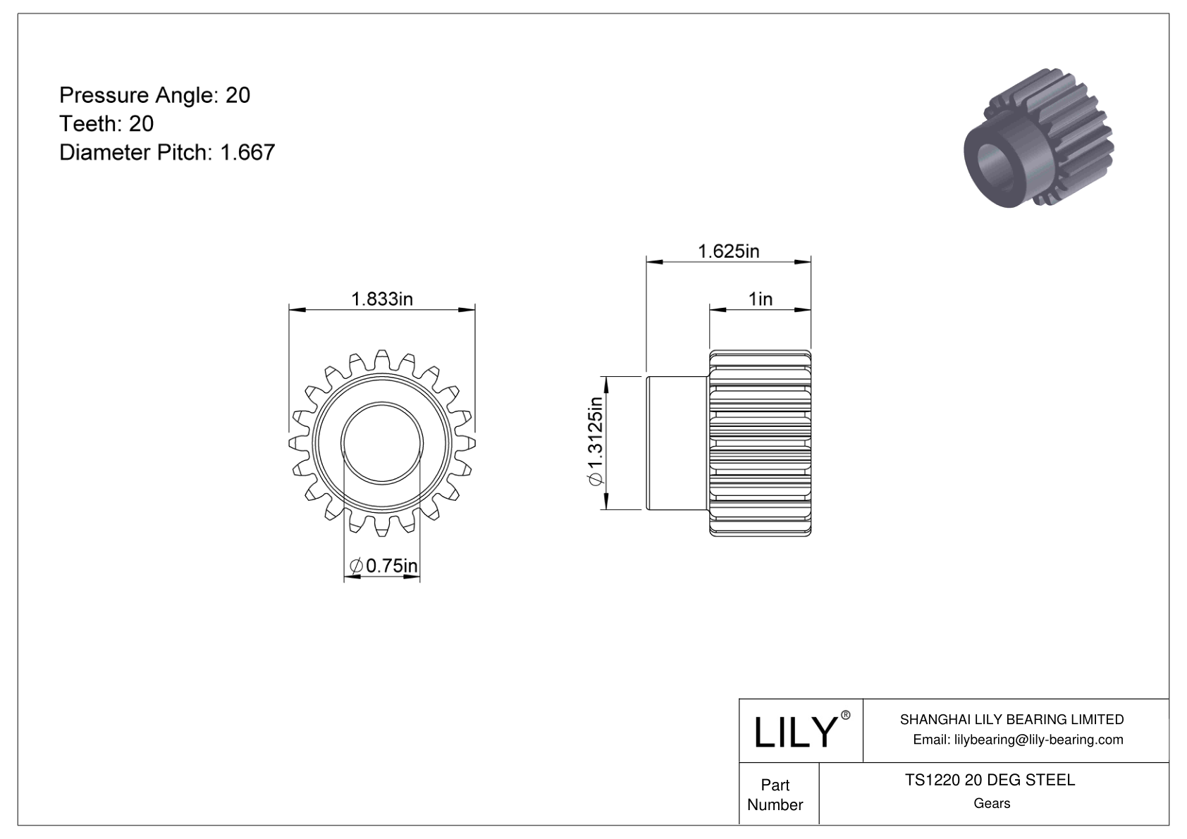 TS1220 20 DEG STEEL Engranajes rectos cad drawing