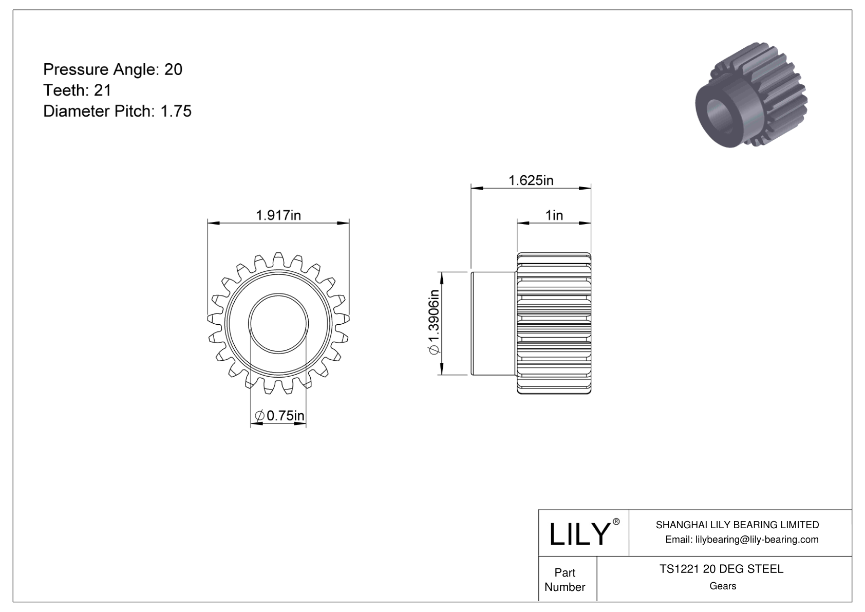 TS1221 20 DEG STEEL 正齿轮 cad drawing