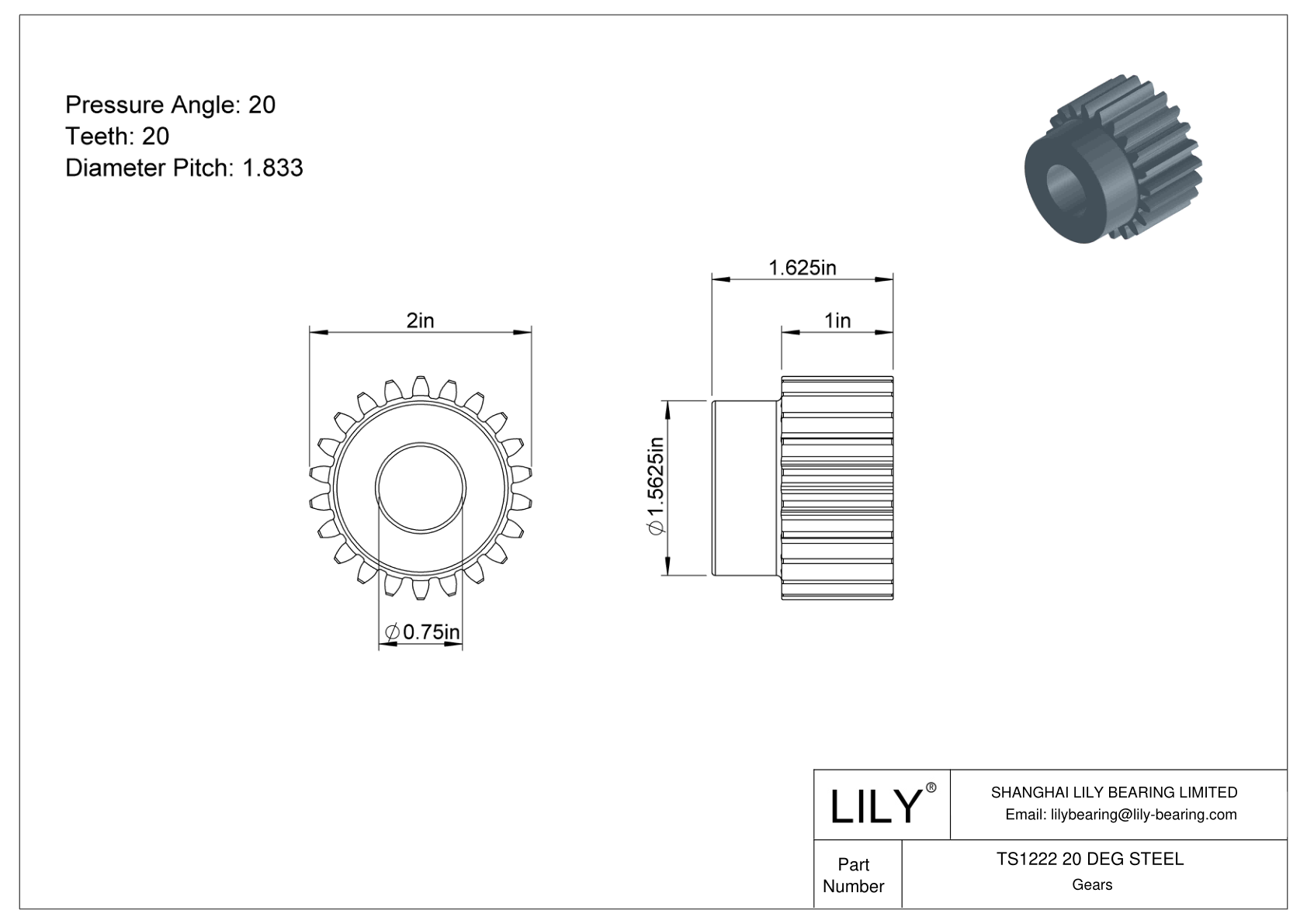 TS1222 20 DEG STEEL Engranajes rectos cad drawing